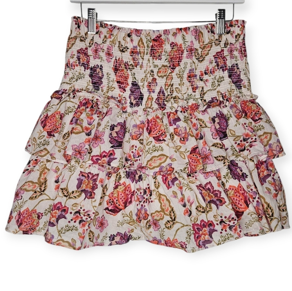 House of Harlow 1960 Floral Smocked Ruffle Mini Skirt, Size M, GUC (Flaw) - Picture 4 of 7